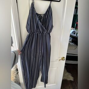 blue and white summer jumpsuit
